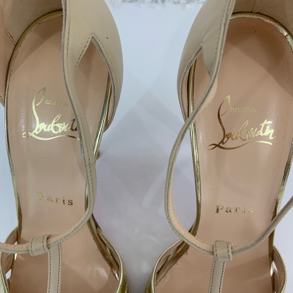 Christian Louboutin Gino nude gold T strap - Picture 5 of 8